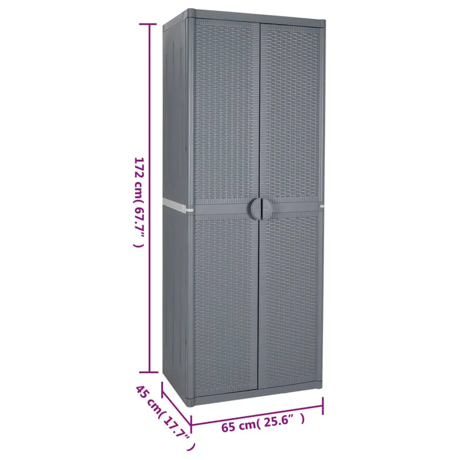 Armoire de rangement de jardin gris 65x45x172 cm PP rotin - 8