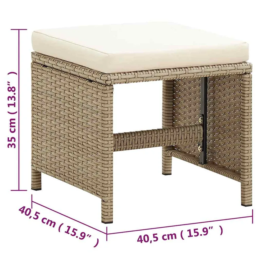 Chaises de jardin avec tabourets lot de 2 Résine tressée Beige - 16
