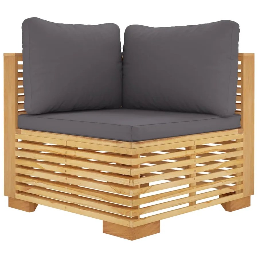 Canapé d'angle de jardin coussins Gris foncé Bois teck massif - 2