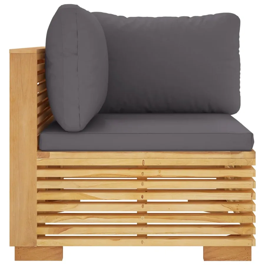 Canapé d'angle de jardin coussins Gris foncé Bois teck massif - 3