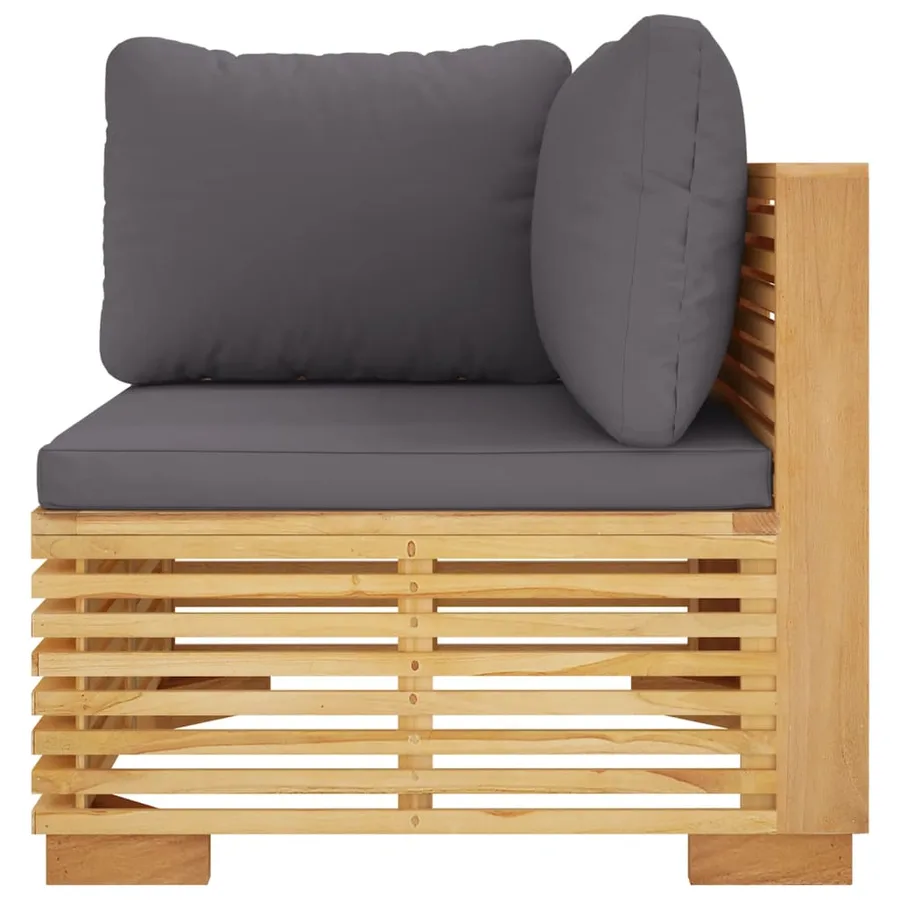 Canapé d'angle de jardin coussins Gris foncé Bois teck massif - 4