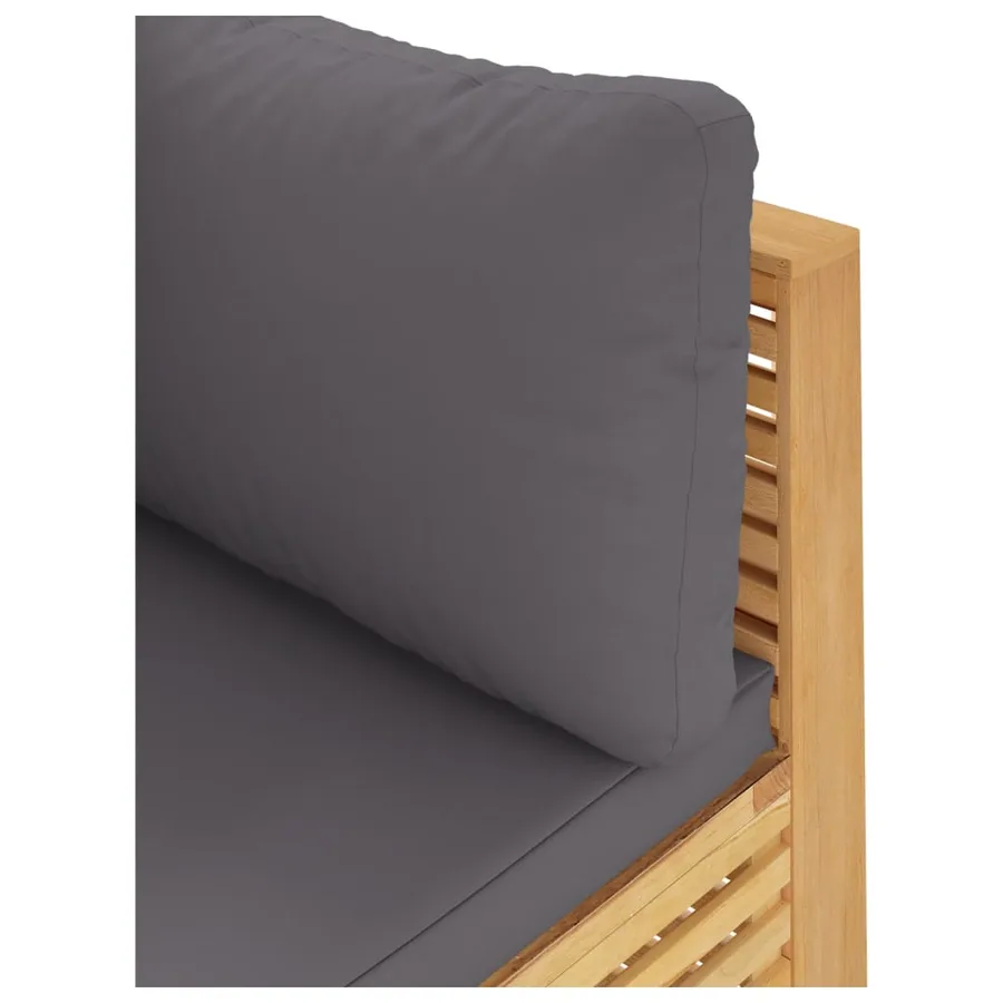 Canapé d'angle de jardin coussins Gris foncé Bois teck massif - 5