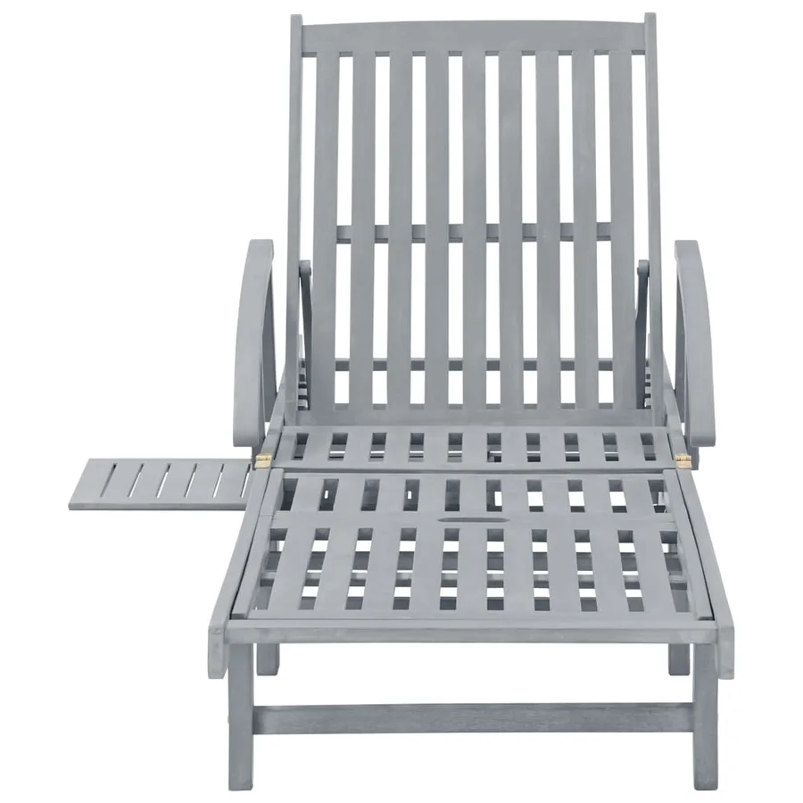 Chaise longue de jardin Gris Bois d'acacia solide - 2