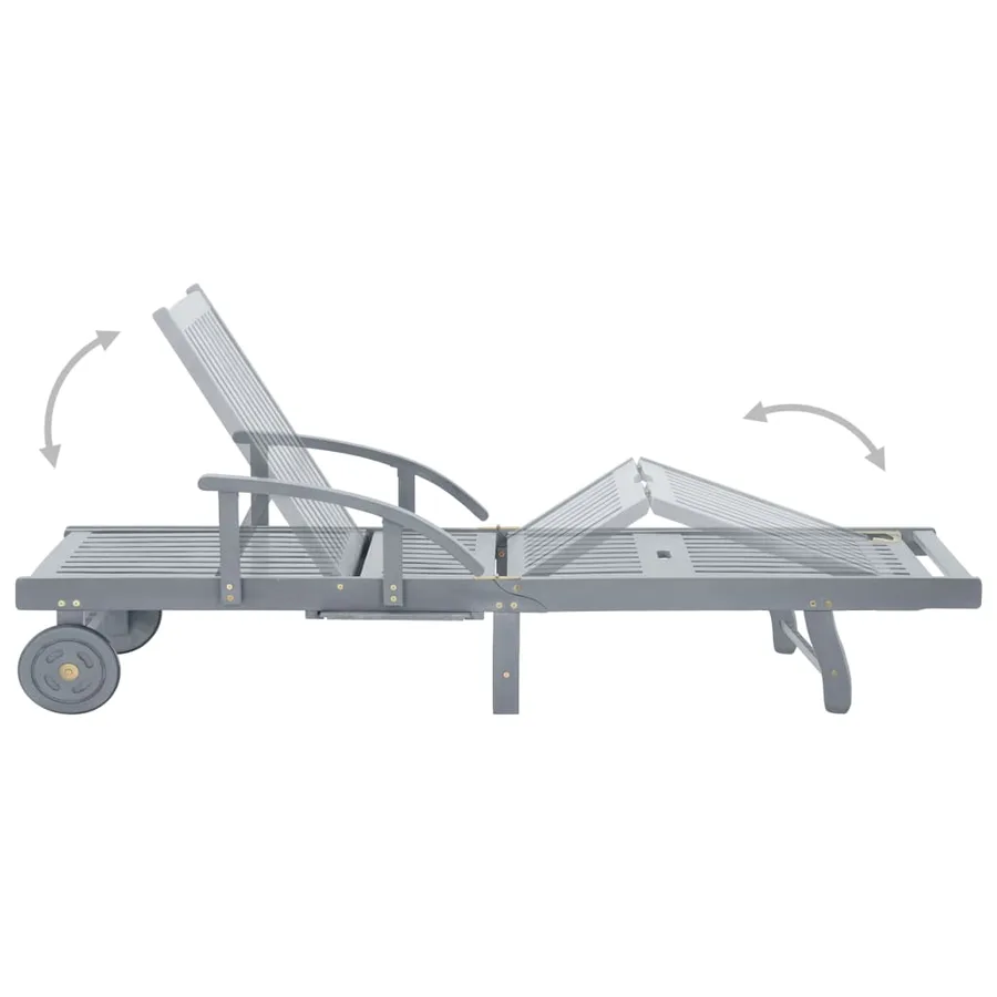 Chaise longue de jardin Gris Bois d'acacia solide - 5