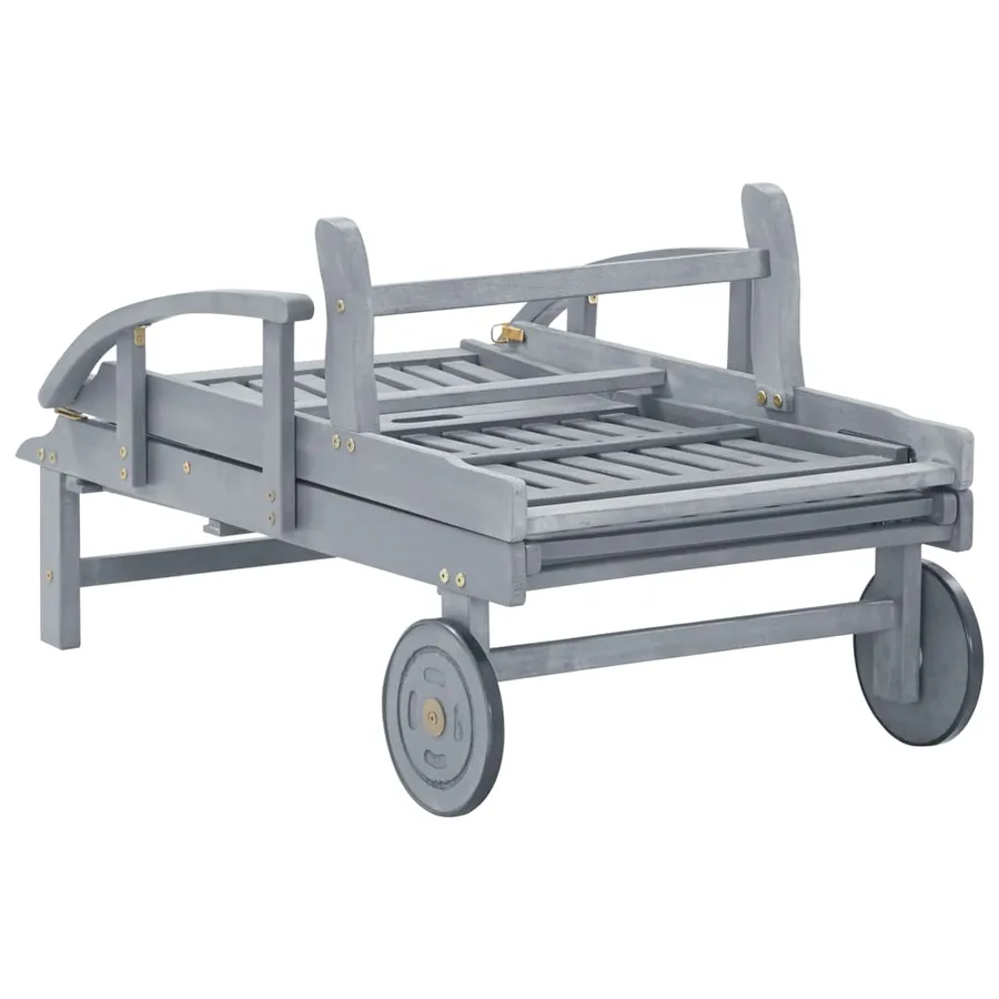 Chaise longue de jardin Gris Bois d'acacia solide - 6