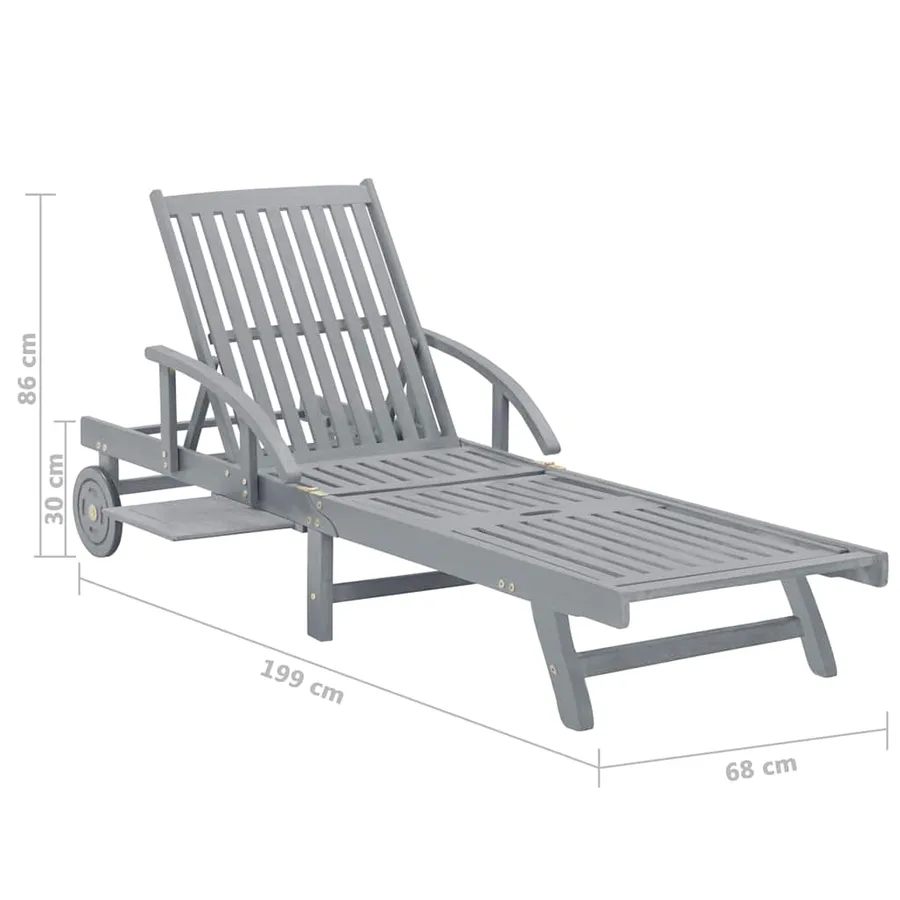 Chaise longue de jardin Gris Bois d'acacia solide - 8