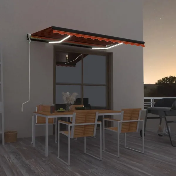Auvent automatique capteur de vent/LED 400x300 cm Orange/marron