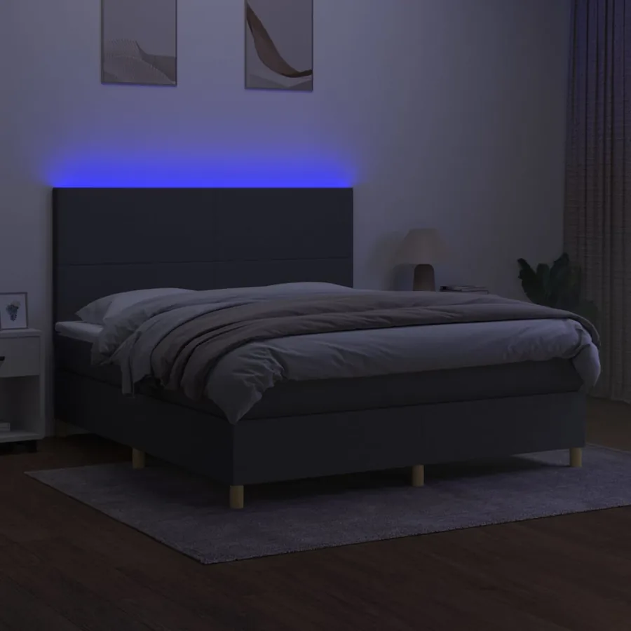 Sommier à lattes de lit et matelas et LED Gris foncé 180x200 cm - 4