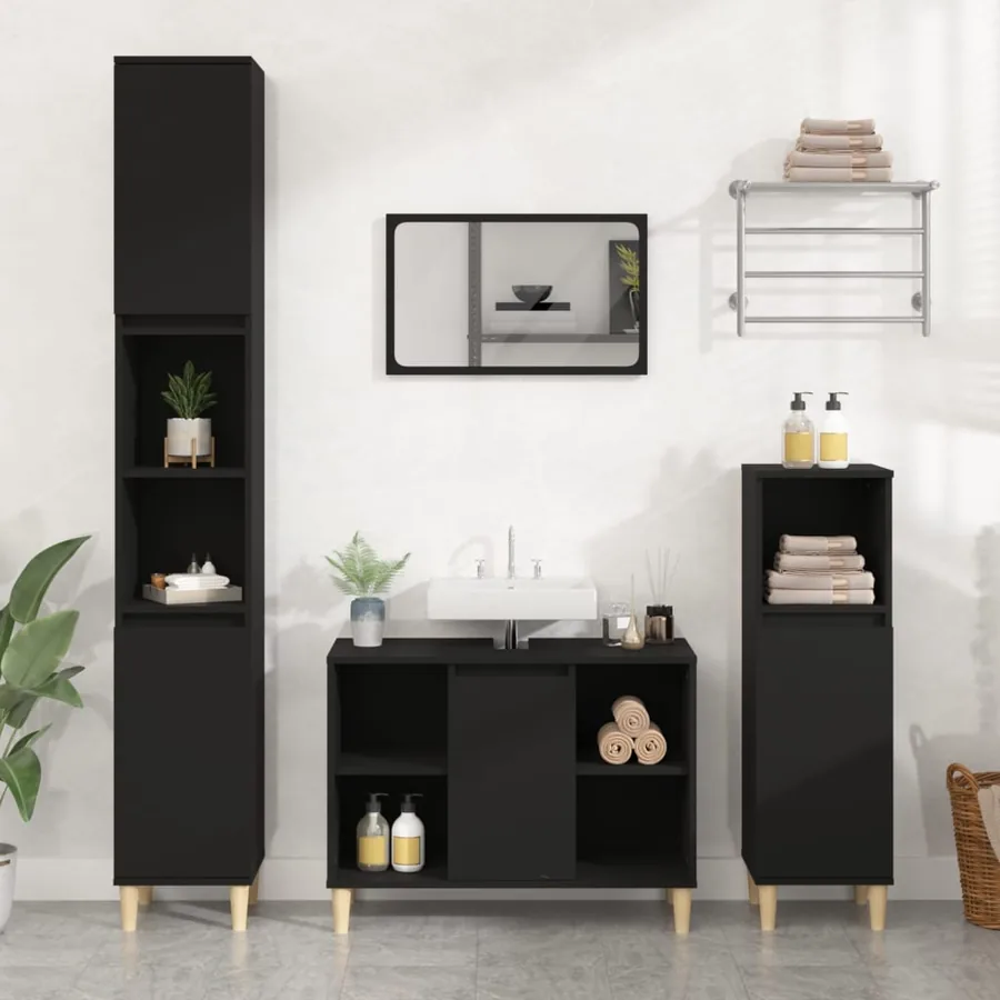 Meuble d'évier noir 80x33x60 cm bois d'ingénierie