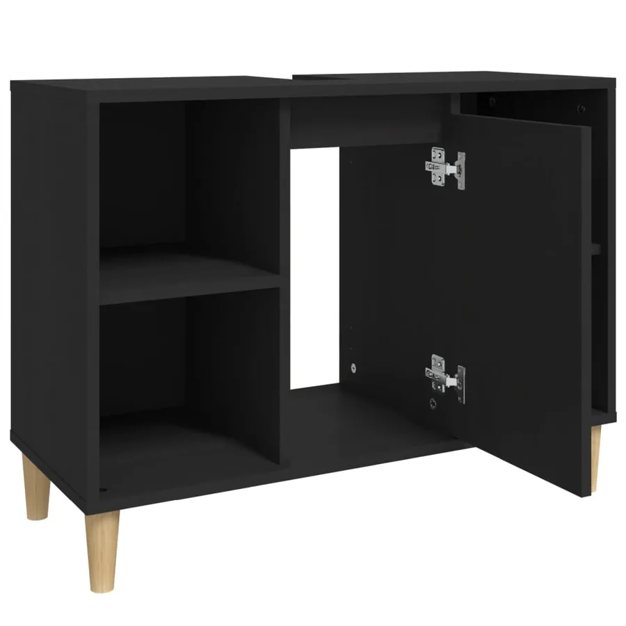 Meuble d'évier noir 80x33x60 cm bois d'ingénierie - 7