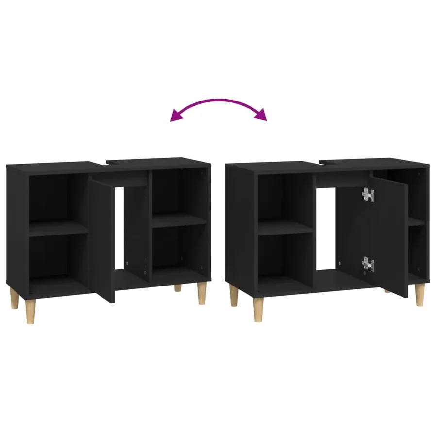 Meuble d'évier noir 80x33x60 cm bois d'ingénierie - 9