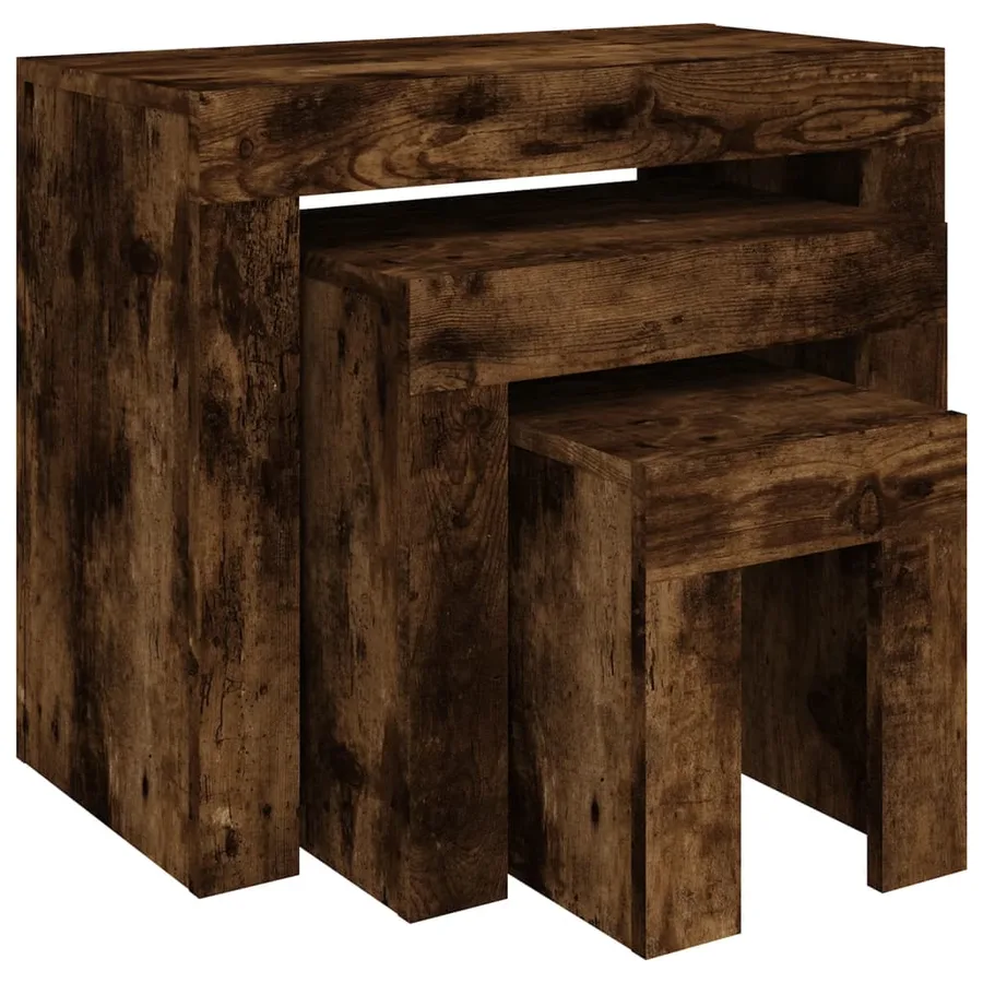 Tables basses gigognes 3 pcs Chêne fumé Bois d'ingénierie - 2