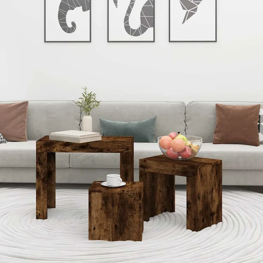 Tables basses gigognes 3 pcs Chêne fumé Bois d'ingénierie - 3