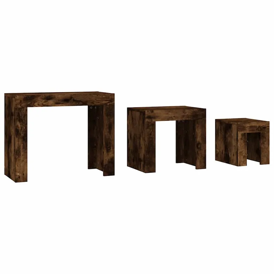 Tables basses gigognes 3 pcs Chêne fumé Bois d'ingénierie - 5