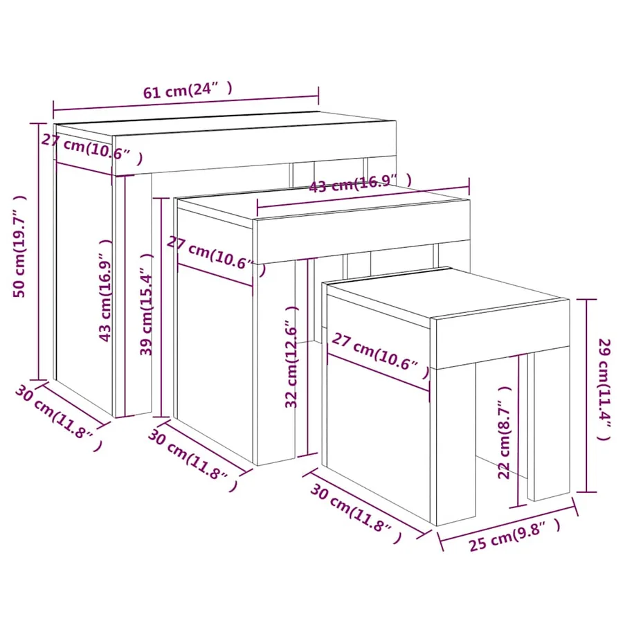 Tables basses gigognes 3 pcs Chêne fumé Bois d'ingénierie - 9