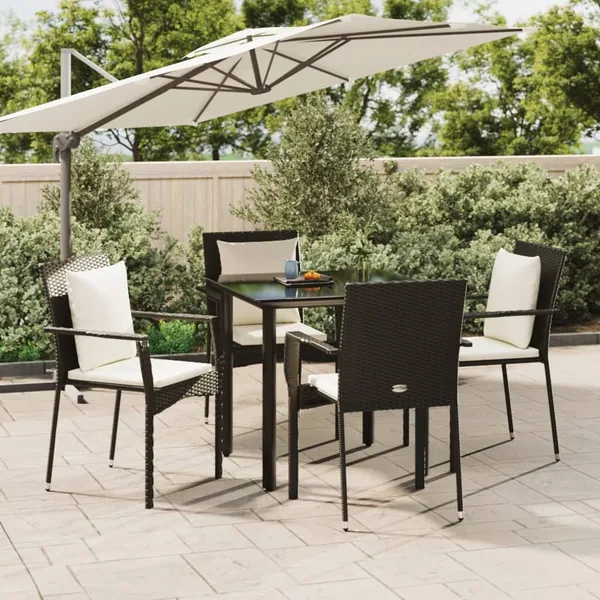 Ensemble à manger de jardin coussins 5pcs Noir Résine tressée