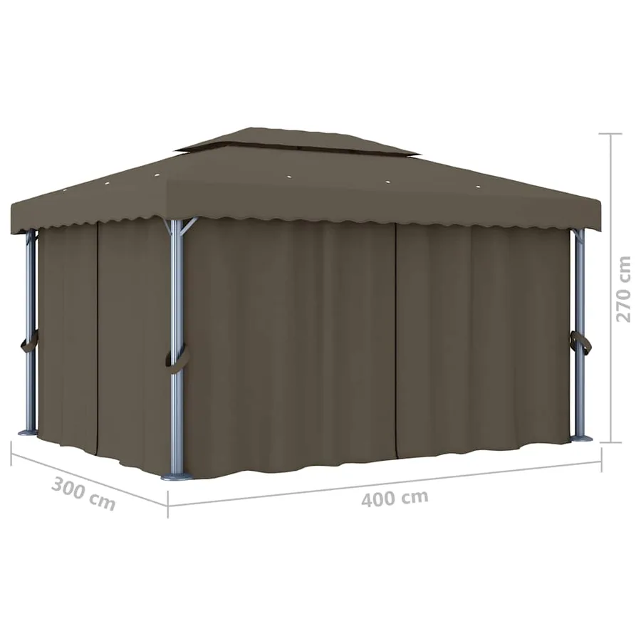 Tonnelle avec rideau et guirlande lumineuse à LED 4x3 m Taupe - 11