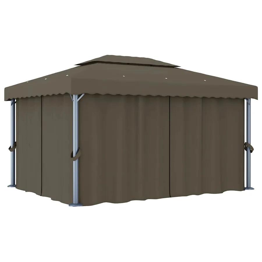 Tonnelle avec rideau et guirlande lumineuse à LED 4x3 m Taupe - 3