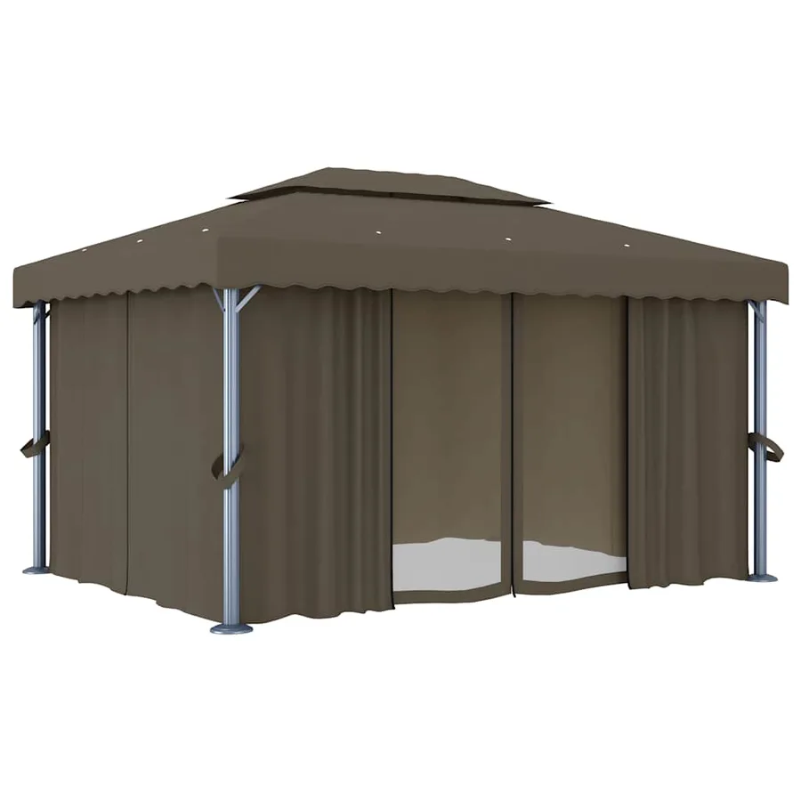 Tonnelle avec rideau et guirlande lumineuse à LED 4x3 m Taupe - 4
