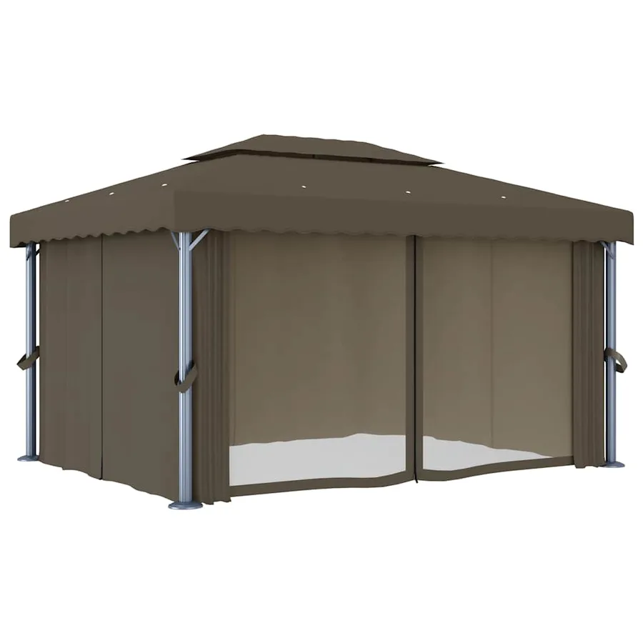 Tonnelle avec rideau et guirlande lumineuse à LED 4x3 m Taupe - 5