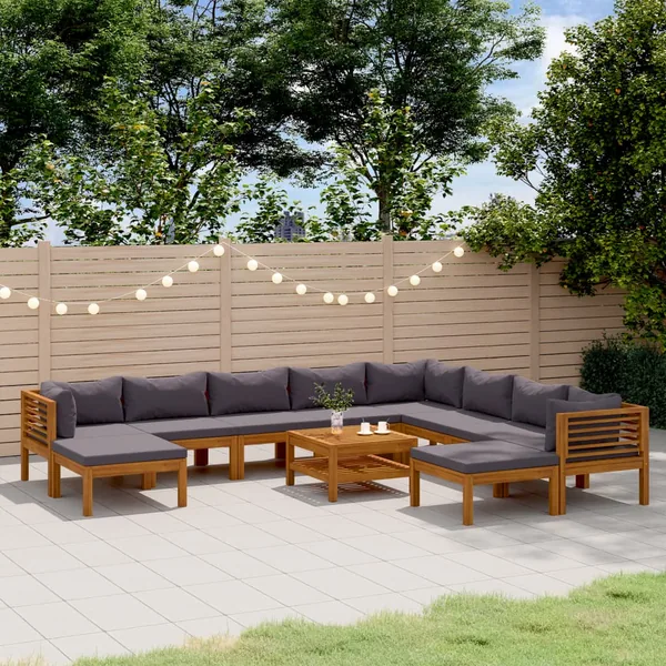 Salon de jardin 11 pcs avec coussin Bois d'acacia solide