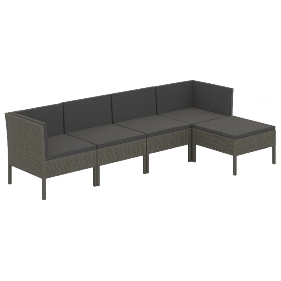 Salon de jardin 5 pcs avec coussins résine tressée gris - 2