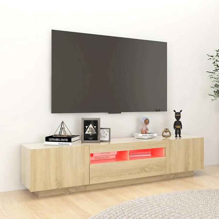 Meuble TV avec lumières LED Chêne sonoma 180x35x40 cm - 4