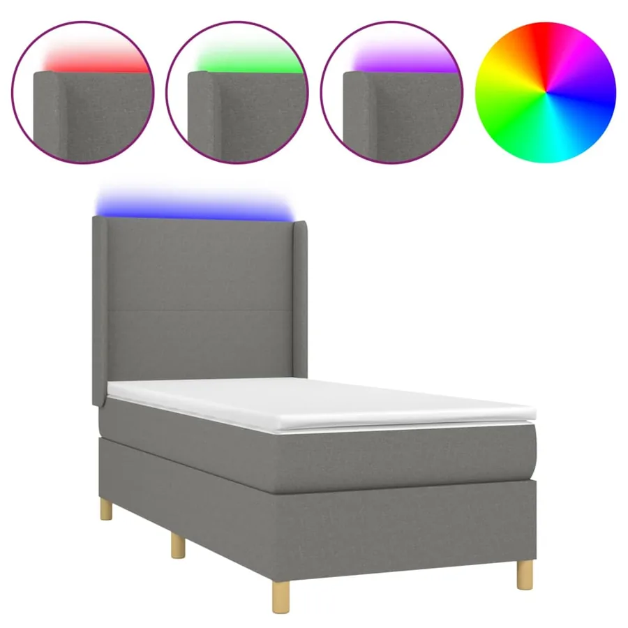 Sommier à lattes de lit matelas LED Gris foncé 90x190cm Tissu - 2