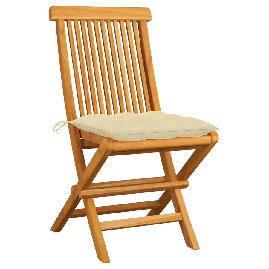 Chaises de jardin lot de 2 et coussins blanc crème Teck massif - 2