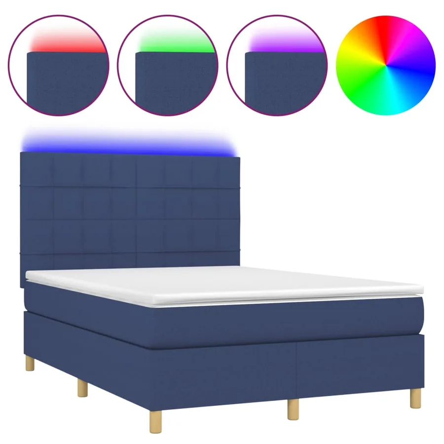 Sommier à lattes de lit et matelas et LED Bleu 140x200 cm Tissu - 2