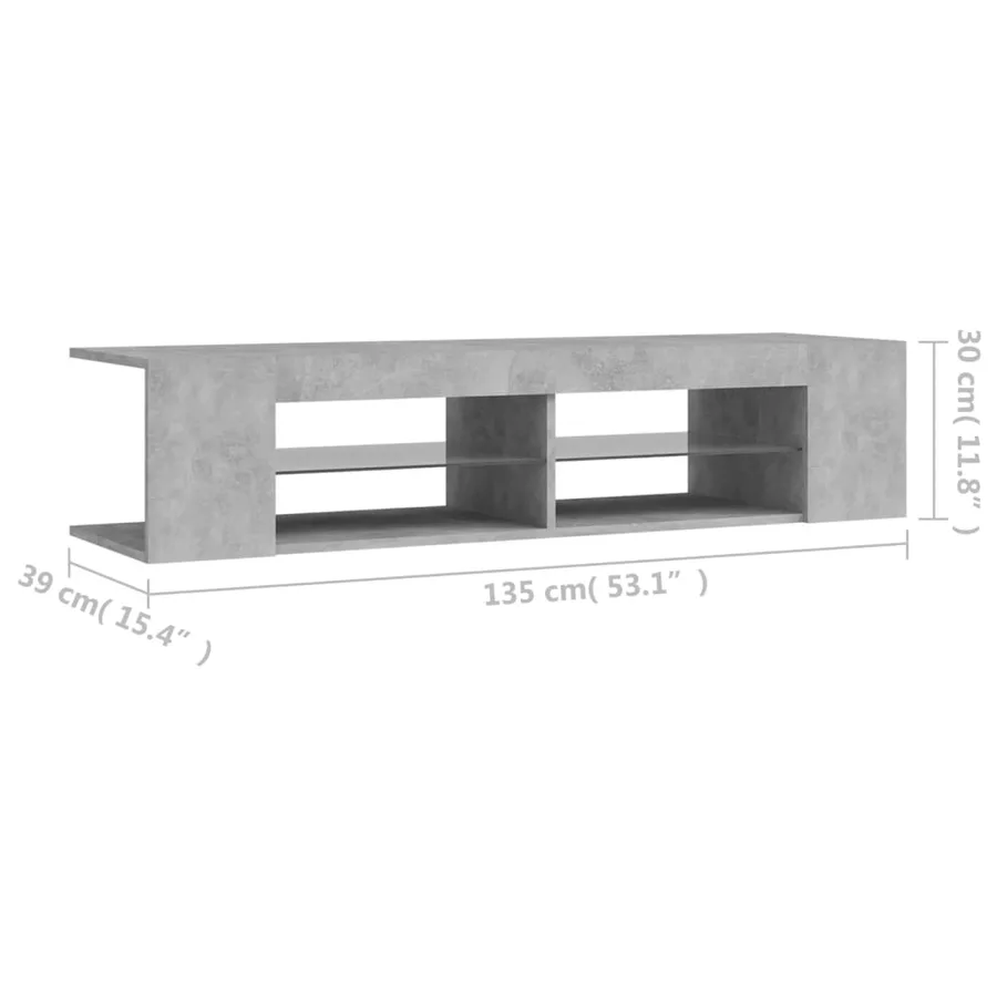Meuble TV avec lumières LED gris béton 135x39x30 cm - 14