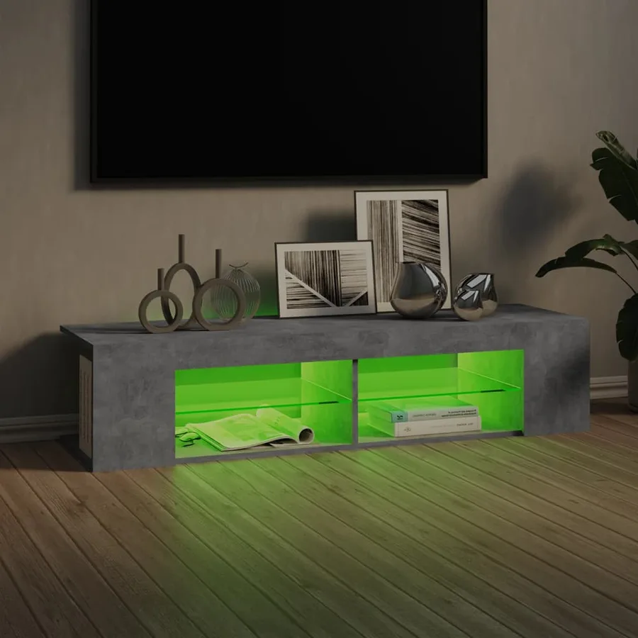 Meuble TV avec lumières LED gris béton 135x39x30 cm - 5