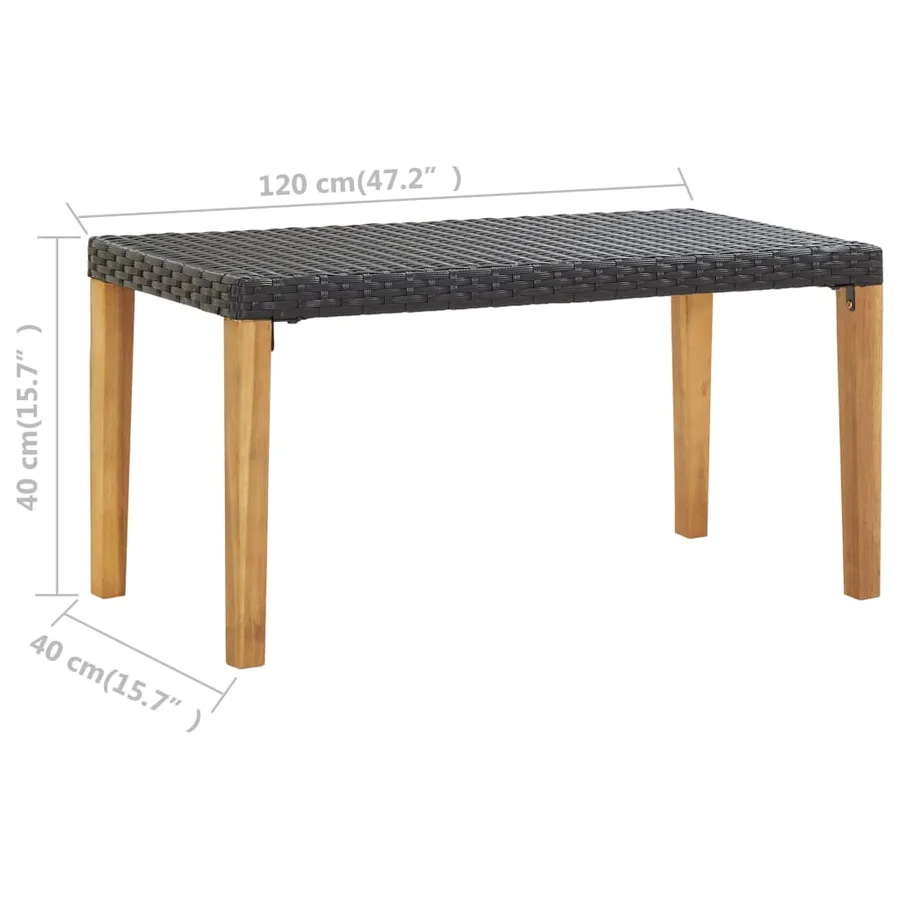 Banc de jardin 120 cm Noir Résine tressée et bois d'acacia - 6