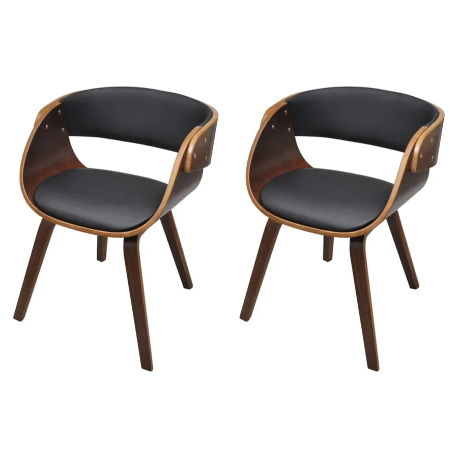 Chaises à manger lot de 2 marron bois courbé et similicuir - 2