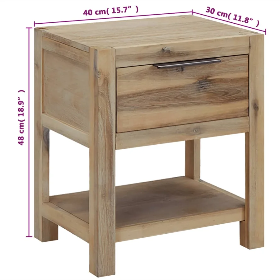 Table de chevet avec tiroir 40x30x48 cm Bois d'acacia solide - 7