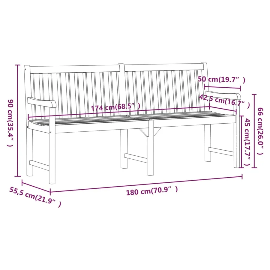 Banc de jardin 180 cm Bois solide d'acacia - 7