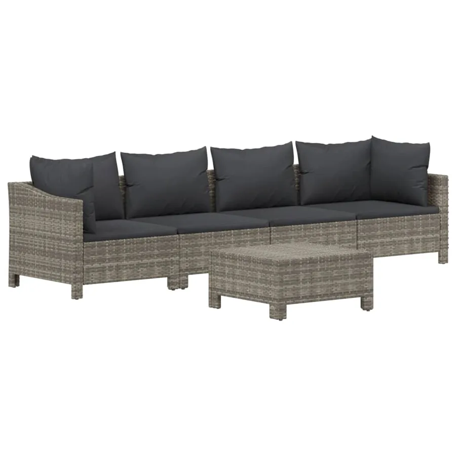 Salon de jardin 5 pcs avec coussins Gris Résine tressée - 3
