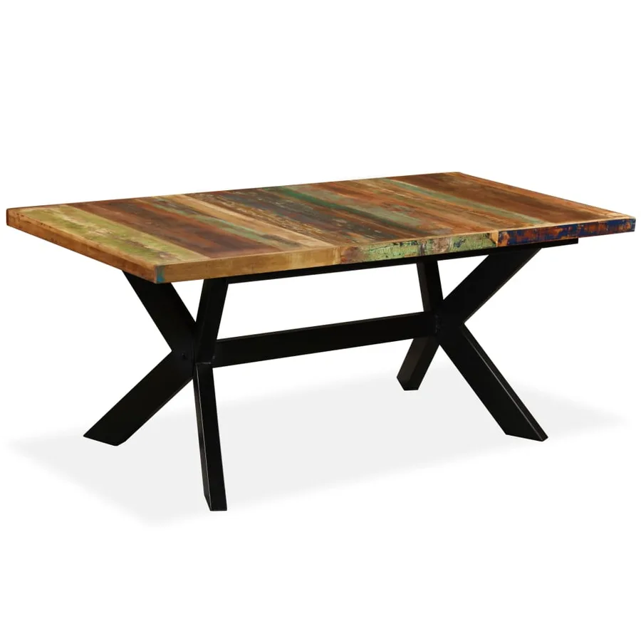 Table à manger Bois récupération massif et croix en acier 180cm - 11