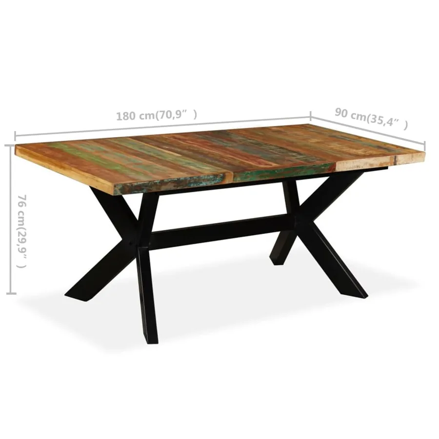Table à manger Bois récupération massif et croix en acier 180cm - 13
