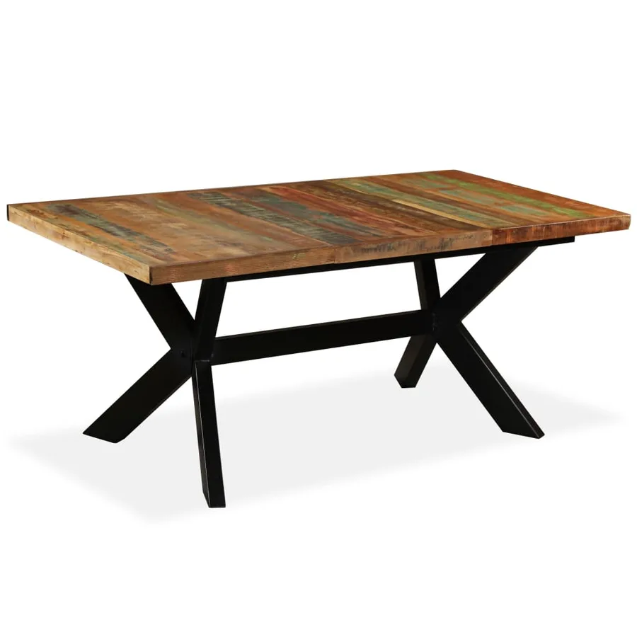 Table à manger Bois récupération massif et croix en acier 180cm - 14