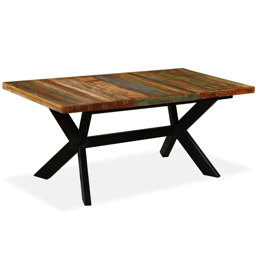 Table à manger Bois récupération massif et croix en acier 180cm - 2