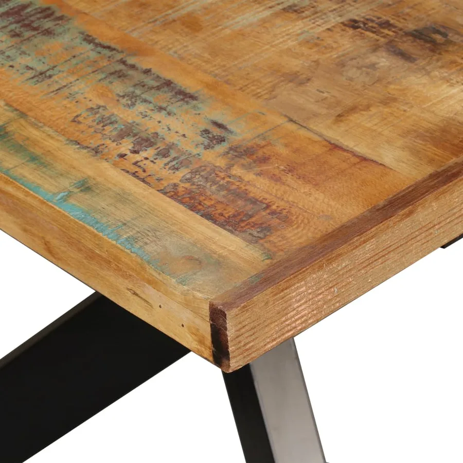 Table à manger Bois récupération massif et croix en acier 180cm - 5