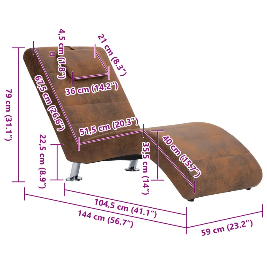 Chaise longue avec oreiller marron Similicuir daim - 10