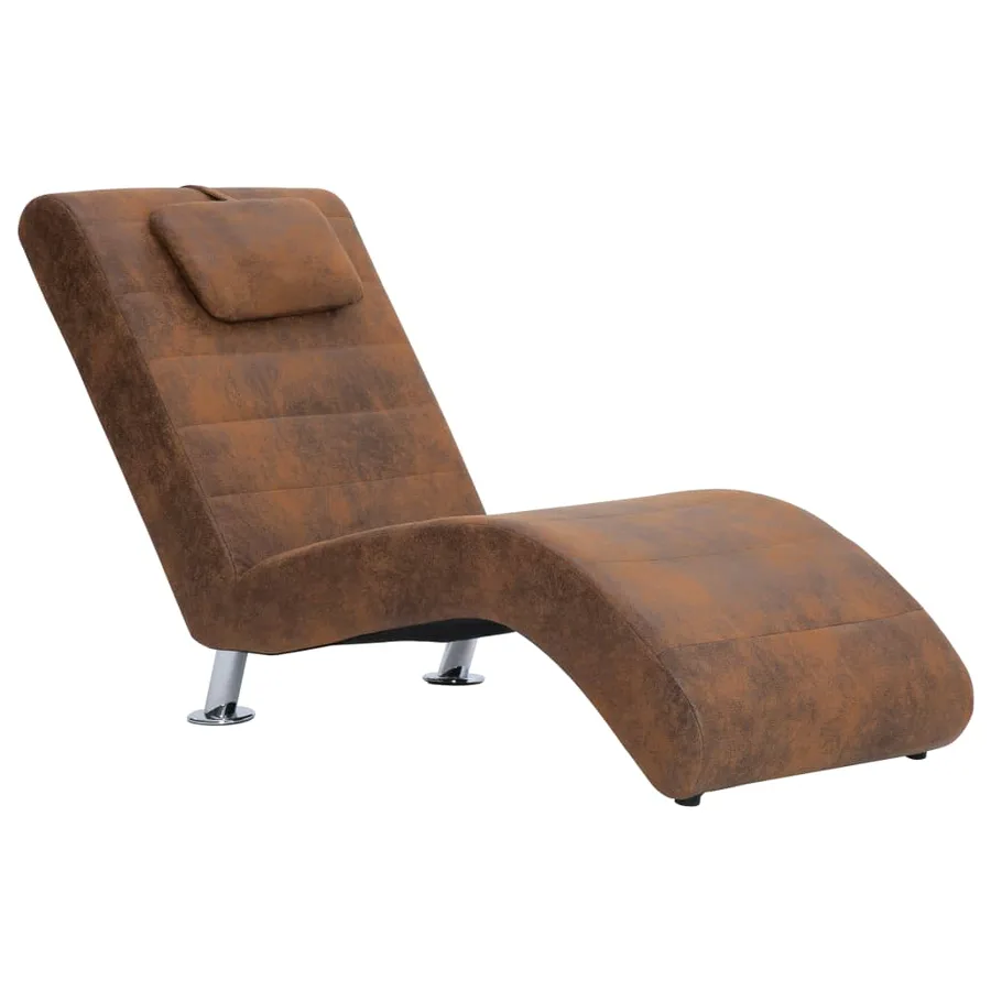 Chaise longue avec oreiller marron Similicuir daim - 2