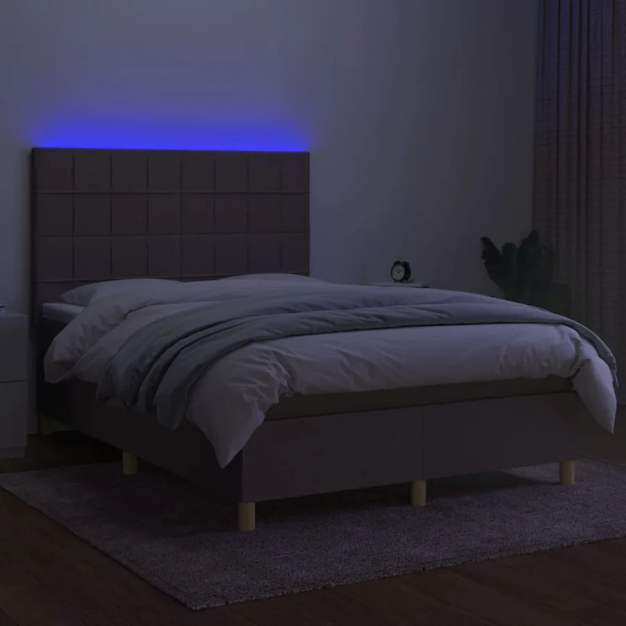 Sommier à lattes de lit et matelas et LED Taupe 140x200cm Tissu - 4