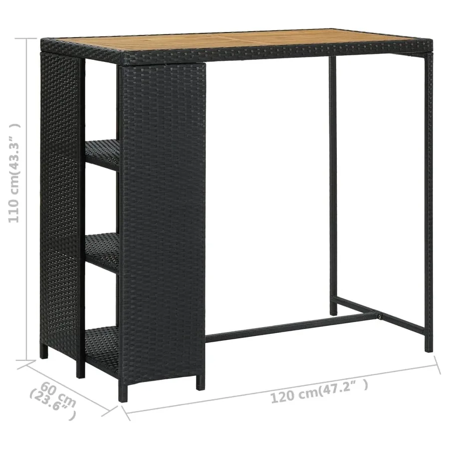 Table de bar avec rangement Noir 120x60x110 cm Résine tressée - 7