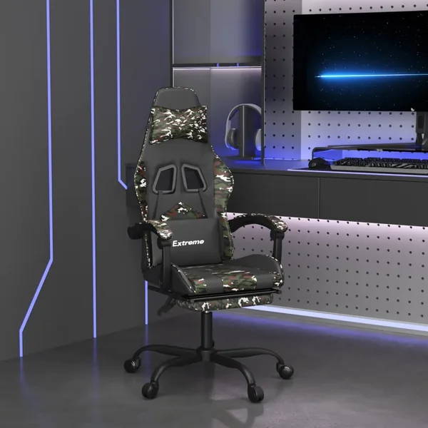 Chaise de jeu avec repose-pied Noir et camouflage Similicuir