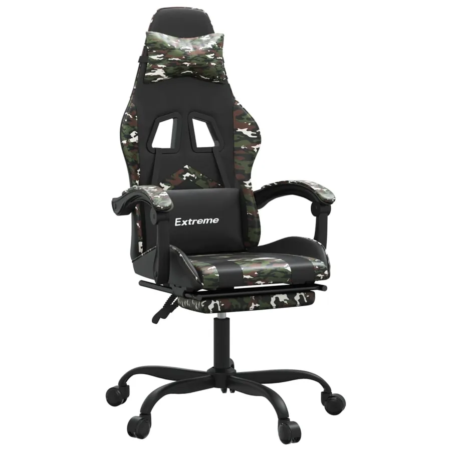 Chaise de jeu avec repose-pied Noir et camouflage Similicuir - 2