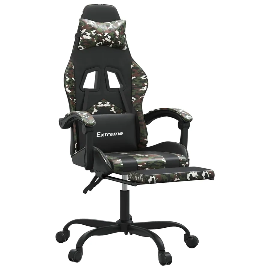 Chaise de jeu avec repose-pied Noir et camouflage Similicuir - 6