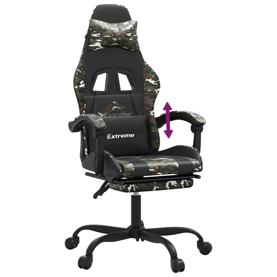 Chaise de jeu avec repose-pied Noir et camouflage Similicuir - 8